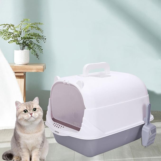 Portable Hooded Enclosed Cat Litter Box with Carry Handle