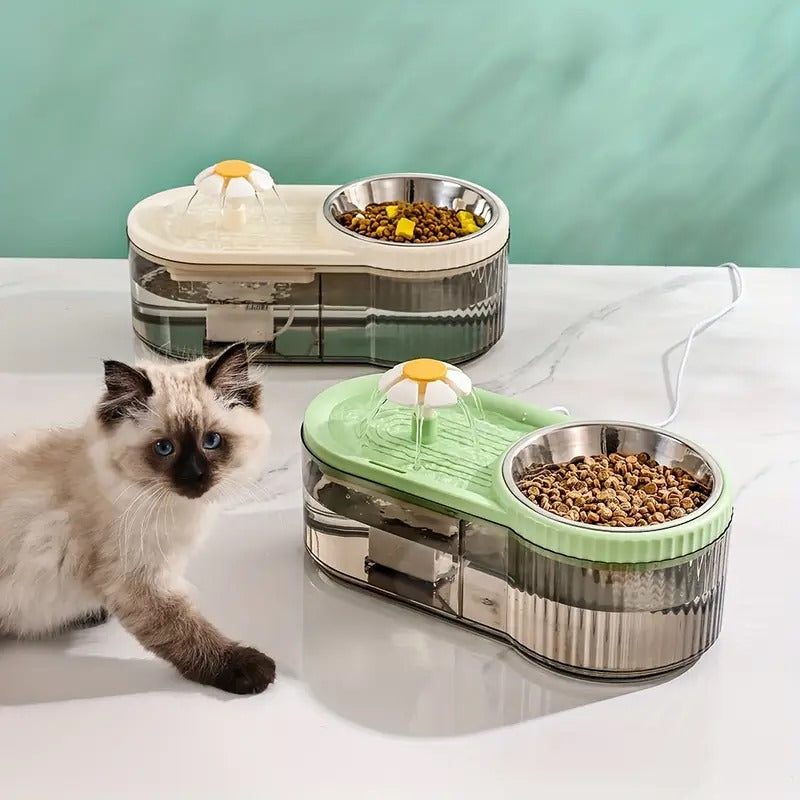 PetPure Cat Water Fountain With Elevated Food Bowl