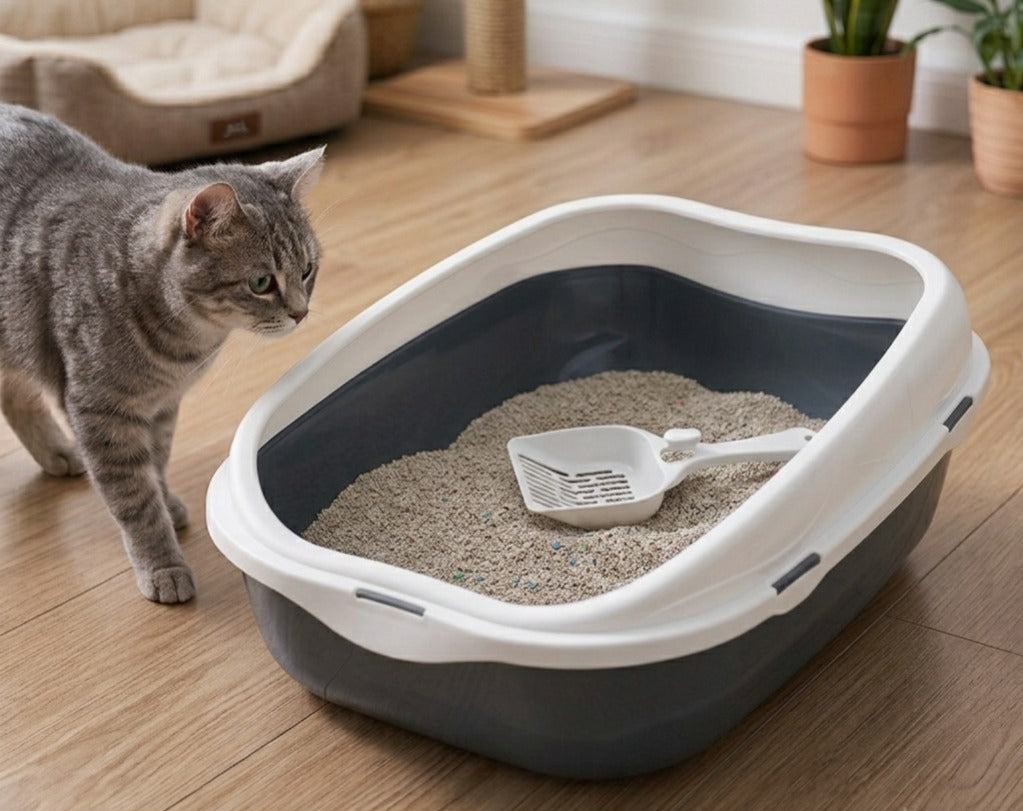EasyClean High-Rim Open Cat Litter Tray with Scoop