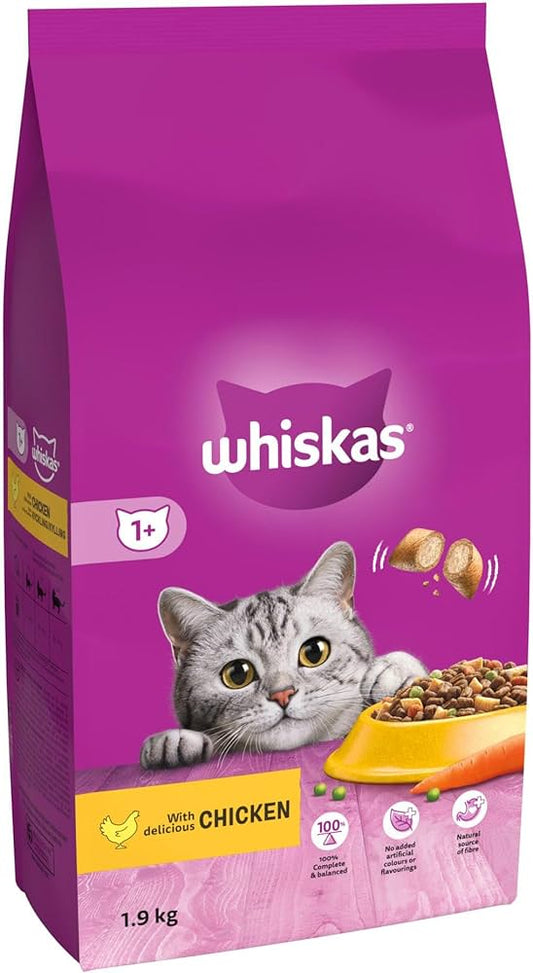 WHISKAS Dry Cat Food Chicken 1+ Years