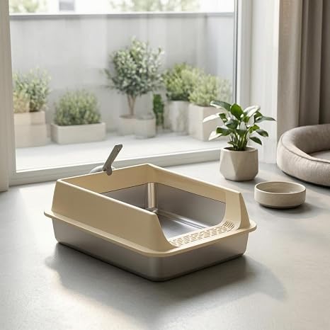 Stainless Steel High-Sided Cat Litter Box