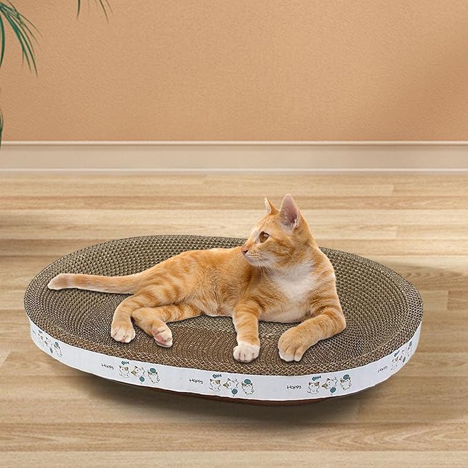 Oval Corrugated Cardboard Cat Scratcher Bed with Catnip