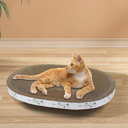 Oval Corrugated Cardboard Cat Scratcher Bed with Catnip