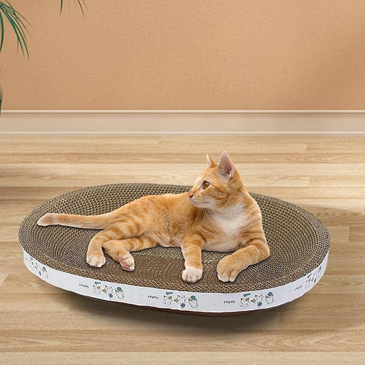 Oval Corrugated Cardboard Cat Scratcher Bed with Catnip
