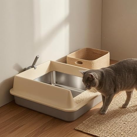 Stainless Steel High-Sided Cat Litter Box