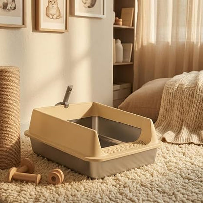 Stainless Steel High-Sided Cat Litter Box