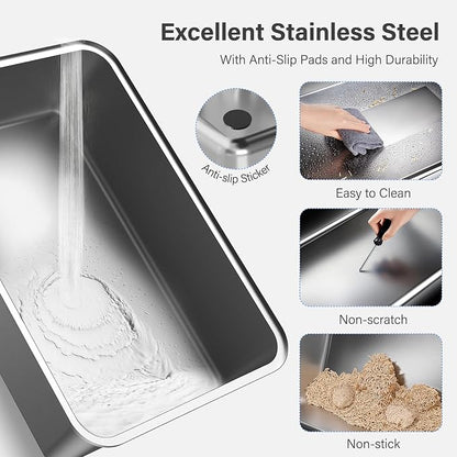 Stainless Steel Enclosed Cat Litter Box with Lid & Filter Pedal