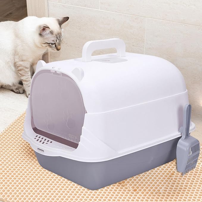 Portable Hooded Enclosed Cat Litter Box with Carry Handle