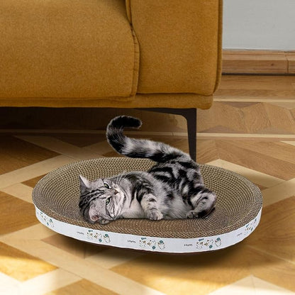 Oval Corrugated Cardboard Cat Scratcher Bed with Catnip