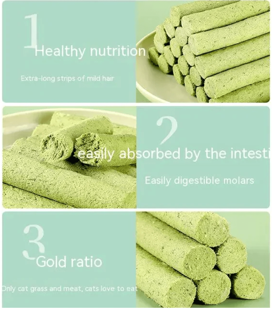 Cat Grass Teething Sticks for Hairballs  & Constipation (6 Sticks Pack)
