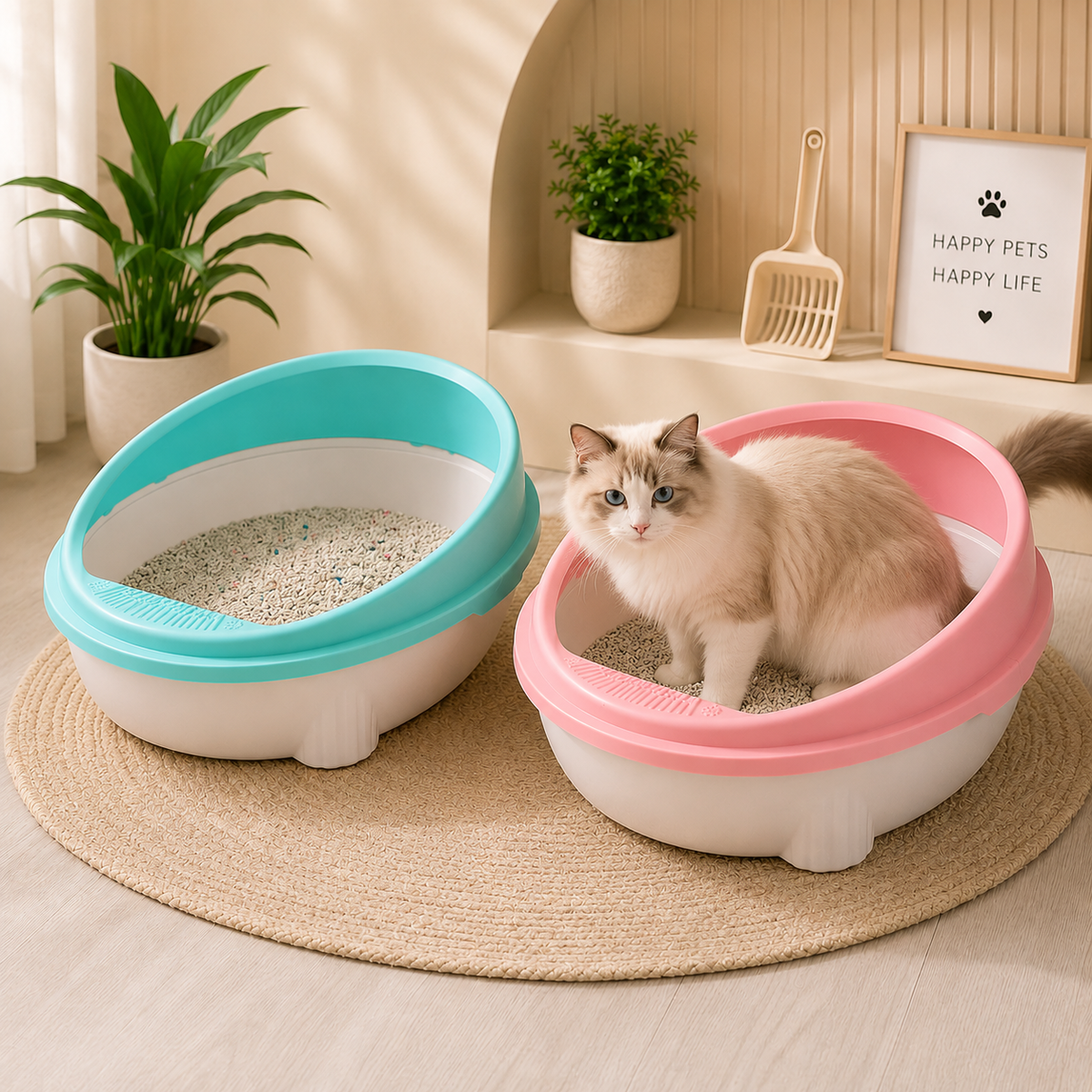 Round Cat Litter Tray with Scoop
