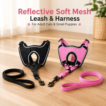 Reflective Soft Mesh Leash & Harness For Adult Cats & Small Puppies