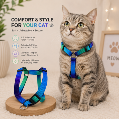 Durable Nylon Colourful Harness For Cats - Multi Color