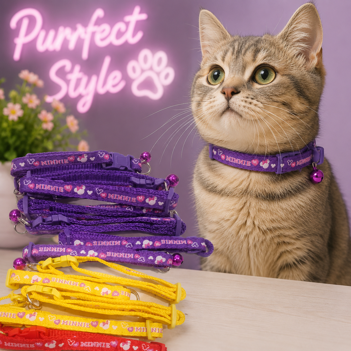 Minnie Print Adjustable Cat Collar with Bell