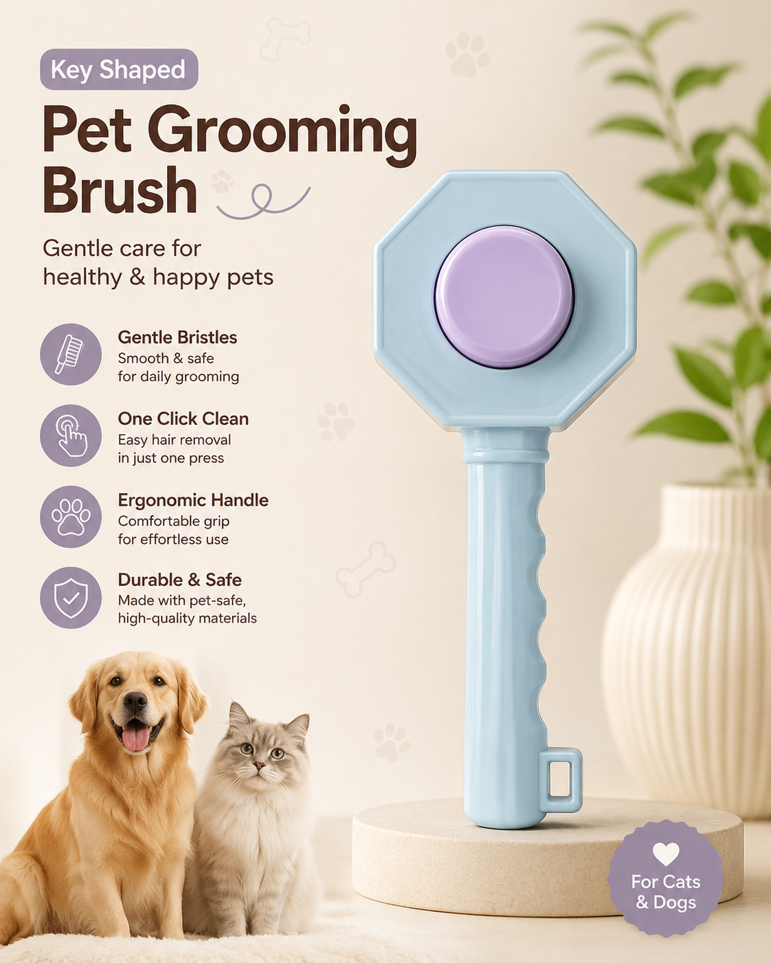 Key Shaped Pet Hair Removal Brush