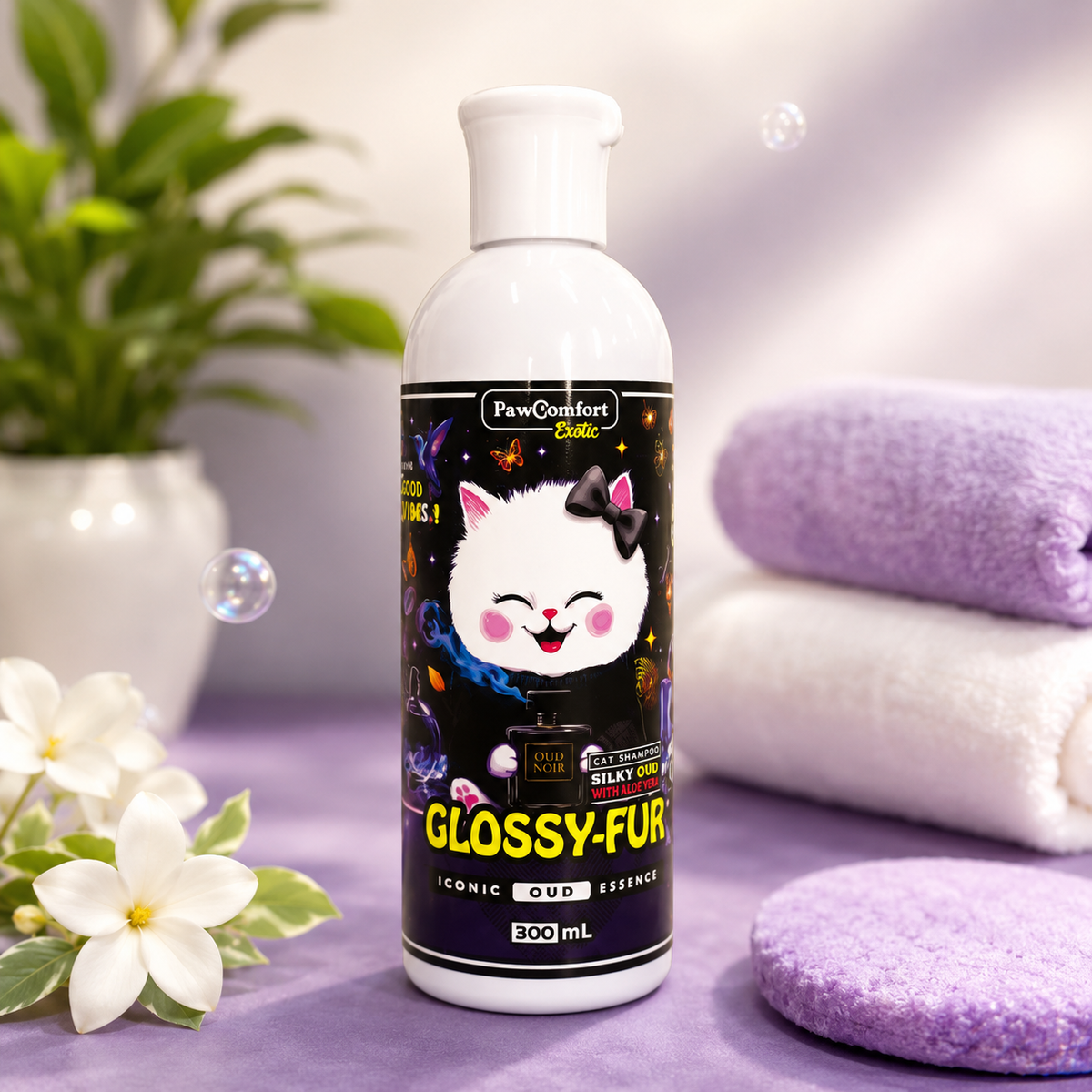 PawComfort Glossy-Fur Cat Shampoo with an Oud Scent - 300ML
