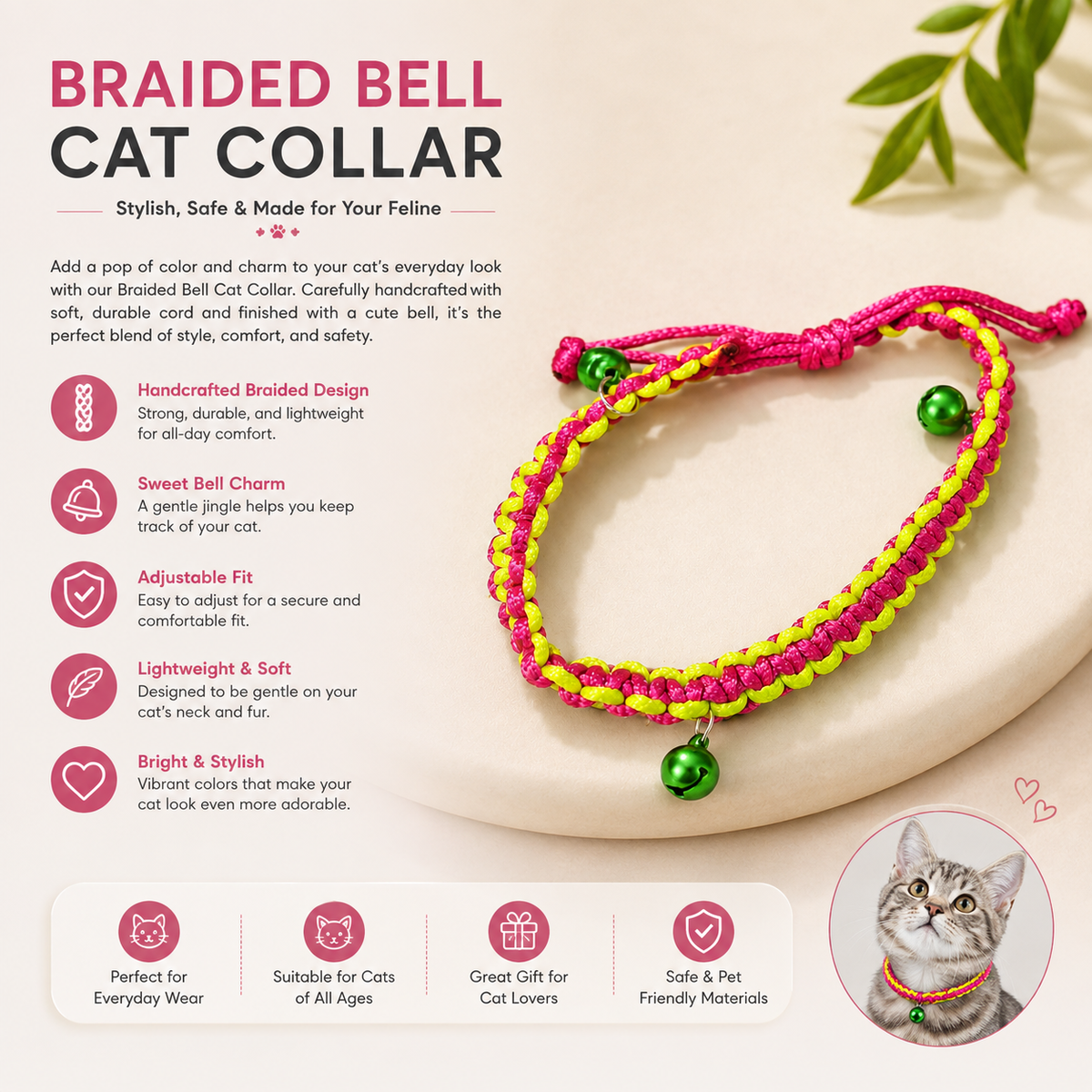 Braided Bell Cat Collar
