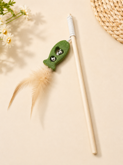 Interactive Wooden Cat Teaser Stick