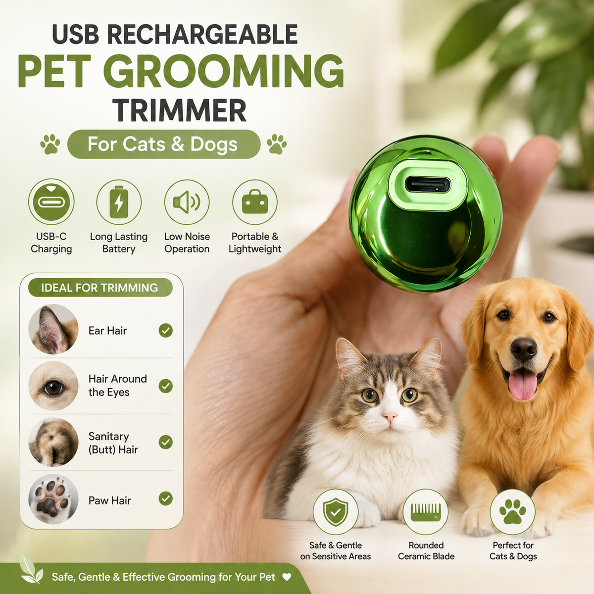 Rechargeable Low Noise Pet Grooming Trimmer For Dogs & Cats