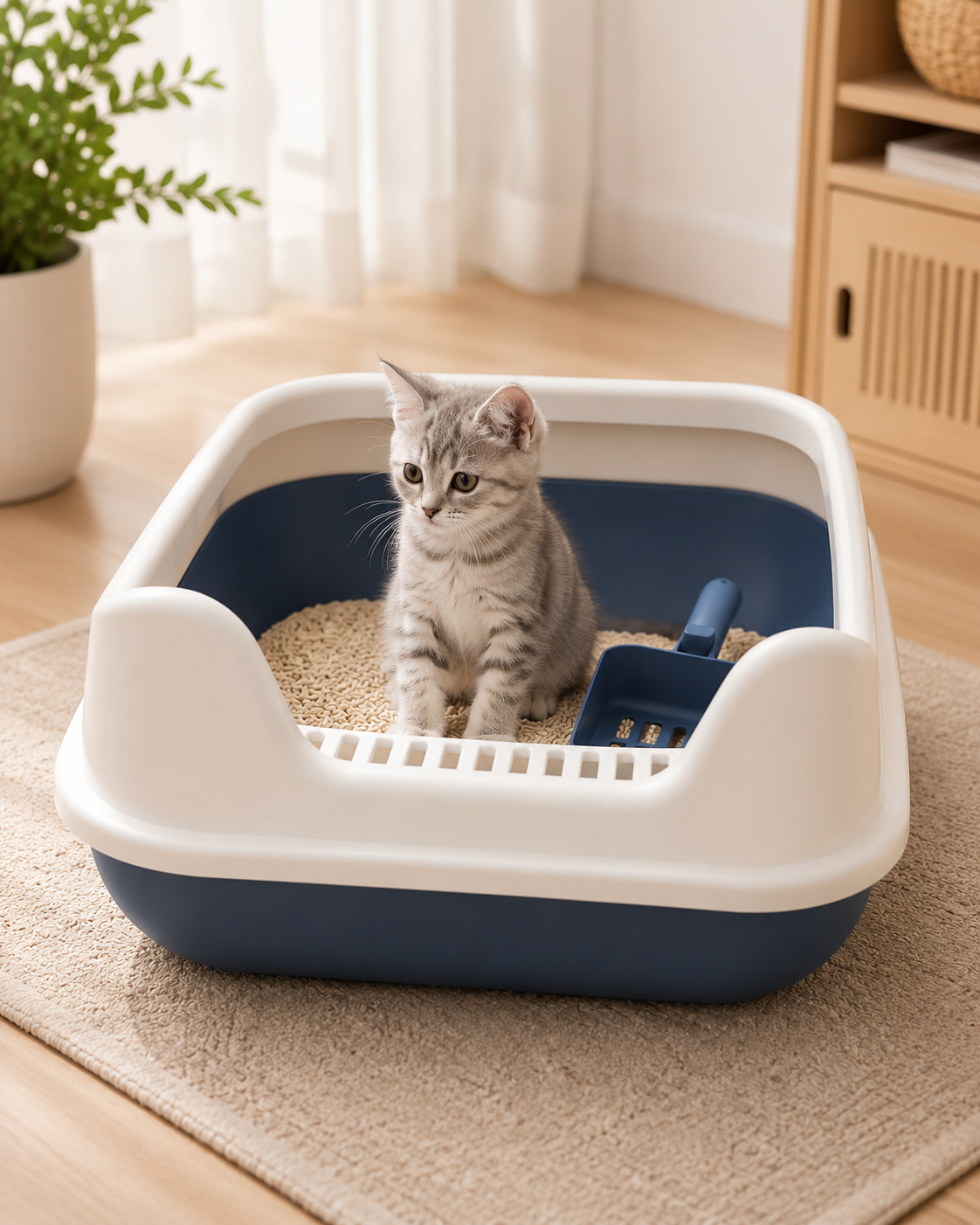 Cat Litter Box for Indoor Cats with Rim