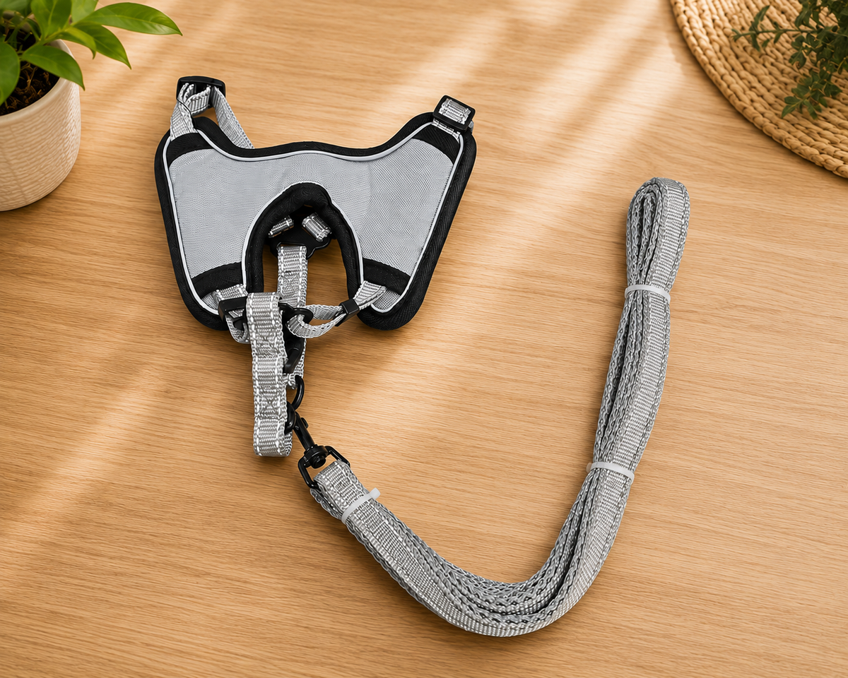 Reflective Soft Mesh Leash & Harness For Adult Cats & Small Puppies
