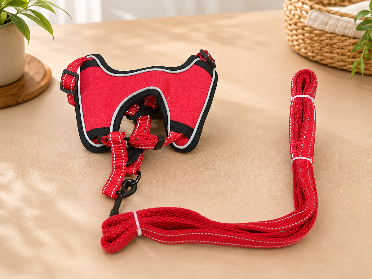 Reflective Soft Mesh Leash & Harness For Adult Cats & Small Puppies