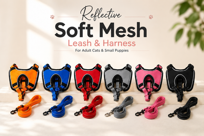 Reflective Soft Mesh Leash & Harness For Adult Cats & Small Puppies