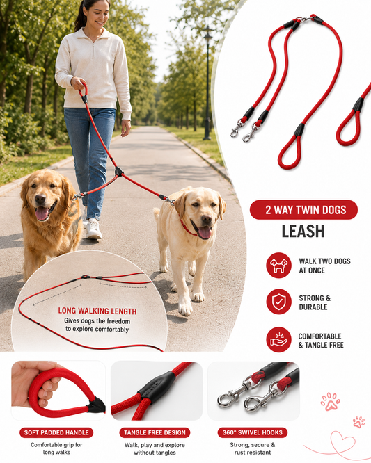 Double Dog Leash for 2 Dogs