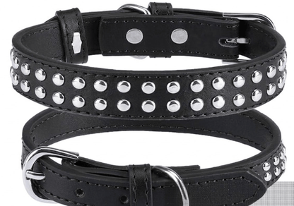 Double Studded Leather Dog Collar With Buckle