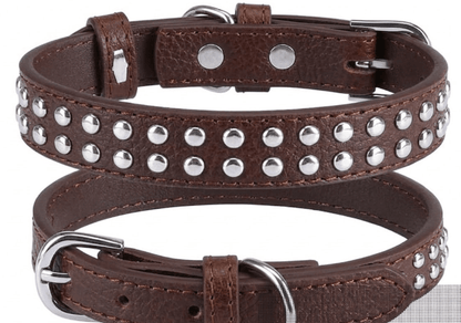 Double Studded Leather Dog Collar With Buckle