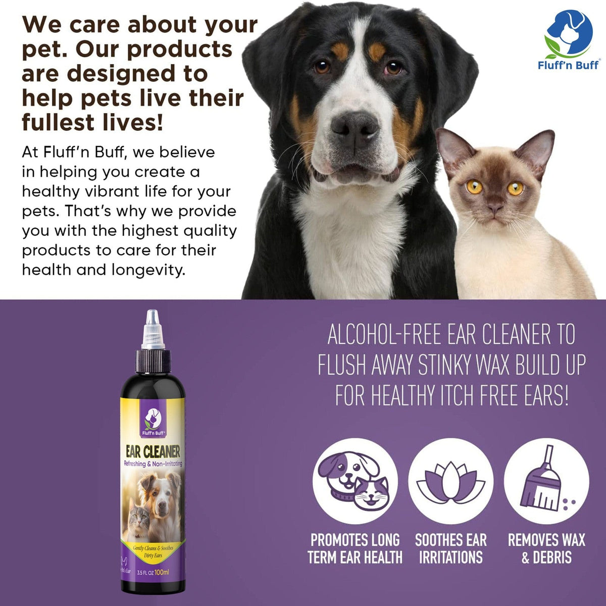 Fluffn Buff Ear Cleaning Liquid for Cats & Dogs