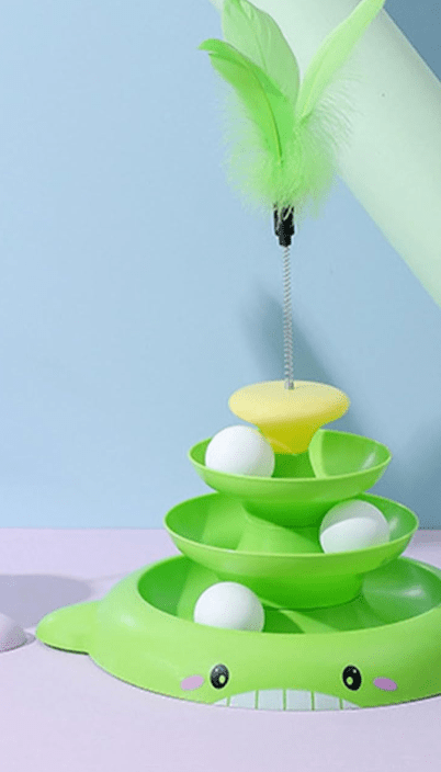 Four-Layer Space Tower With Feather Teaser Stick