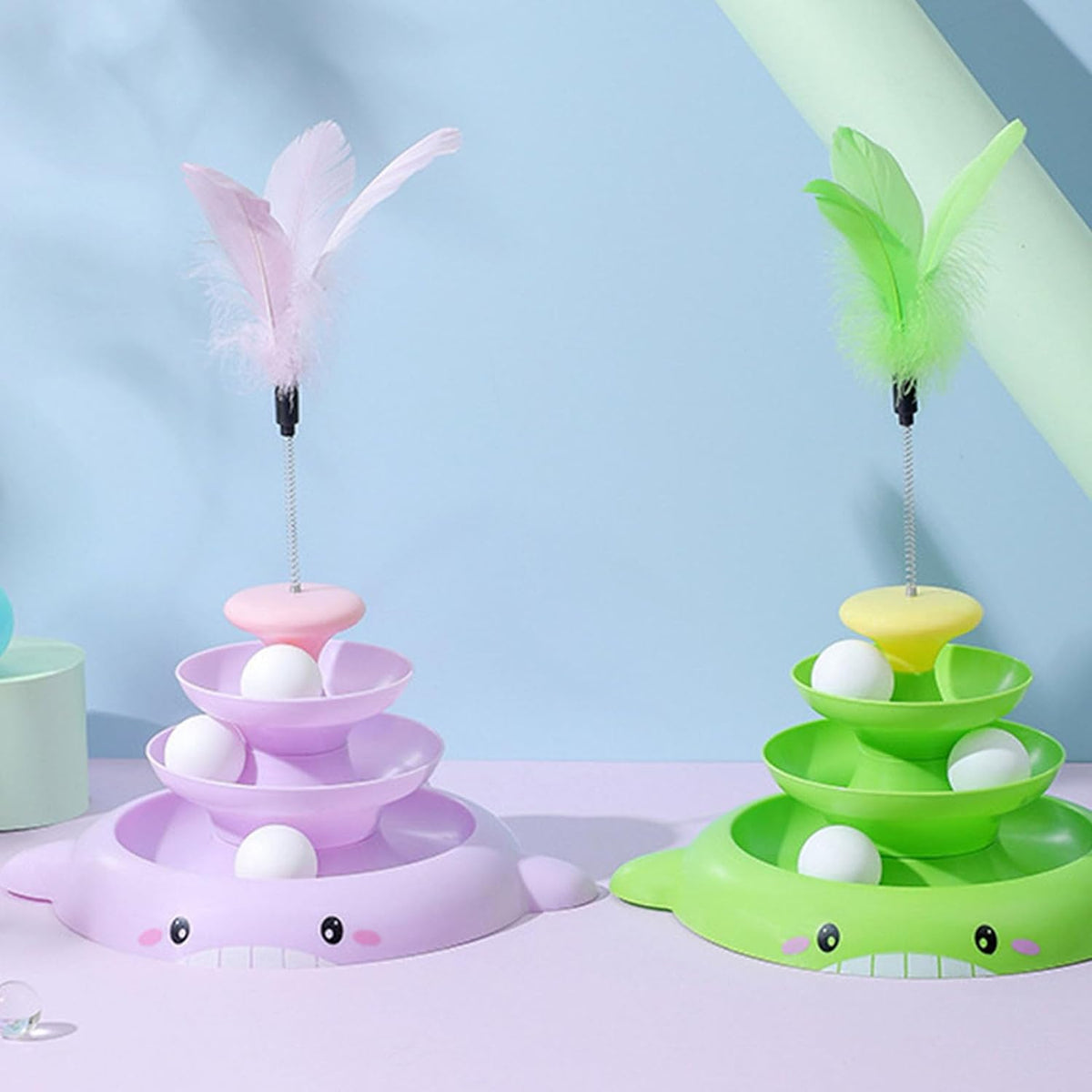 Four-Layer Space Tower With Feather Teaser Stick