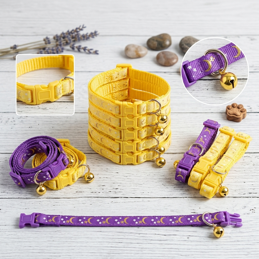 Star and Moon Print Cat Collar With Bell