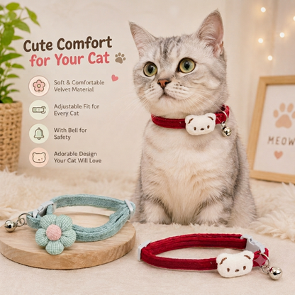 Velvet Cat Collar With Bell