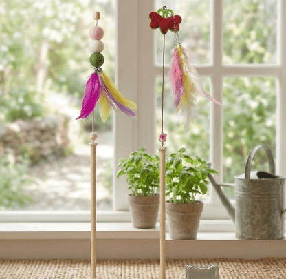 Interactive Wooden Cat Teaser Stick