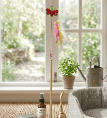 Interactive Wooden Cat Teaser Stick