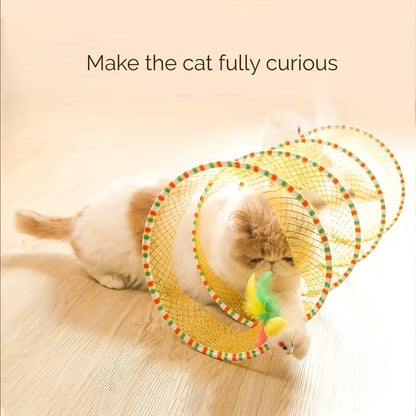 Large Size Foldable Cat Tunnel with Feather