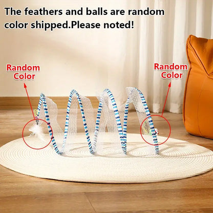 Large Size Foldable Cat Tunnel with Feather