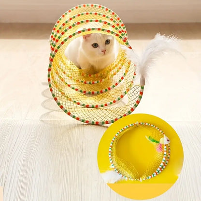 Large Size Foldable Cat Tunnel with Feather