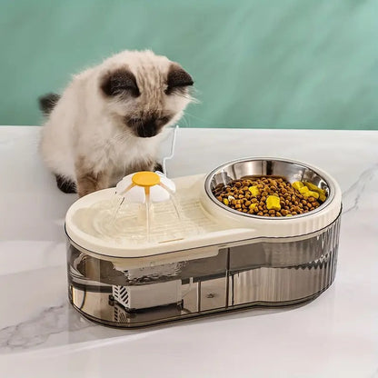 PetPure Cat Water Fountain With Elevated Food Bowl