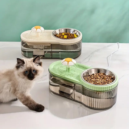 PetPure Cat Water Fountain With Elevated Food Bowl
