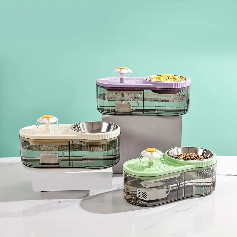 PetPure Cat Water Fountain With Elevated Food Bowl