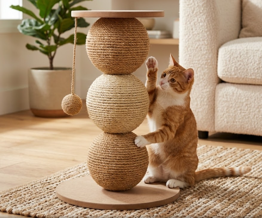 Cat Scratching Pole Stacked Ball Design