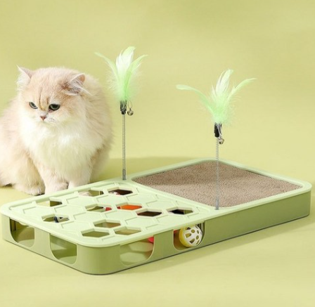 New Puzzle Interactive Toy Board For Cats With Scratching Board