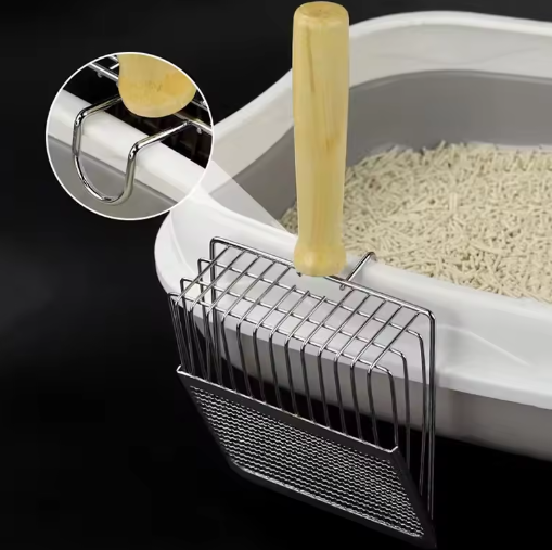Stainless Steel Cat Litter Shovel With Wooden Handle