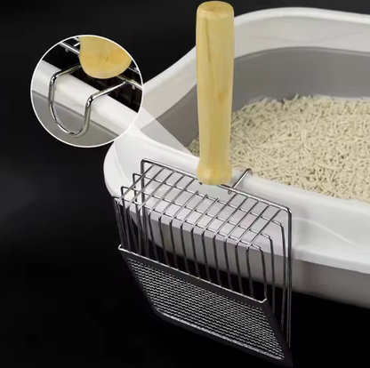Stainless Steel Cat Litter Shovel With Wooden Handle