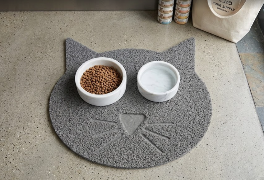 Cat Shaped Mat for Cat Food Bowls