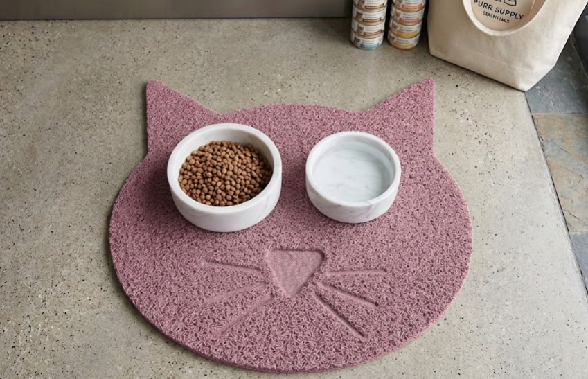 Cat Shaped Mat for Cat Food Bowls
