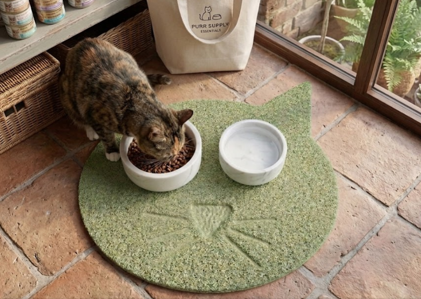 Cat Shaped Mat for Cat Food Bowls